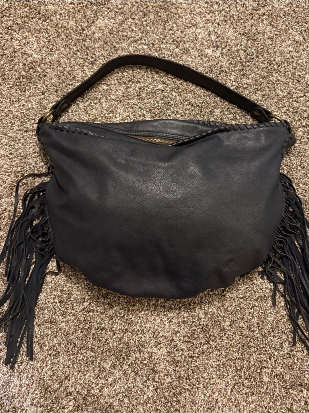 Patricia Nash Fringe Leather Hobo Bag - Black